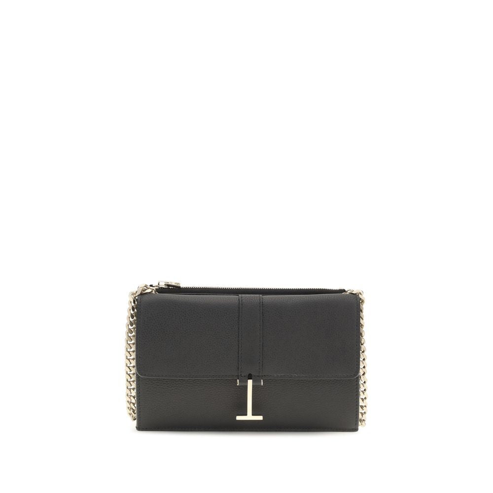 Black Grained Calf Leather Chain Shoulder Bag