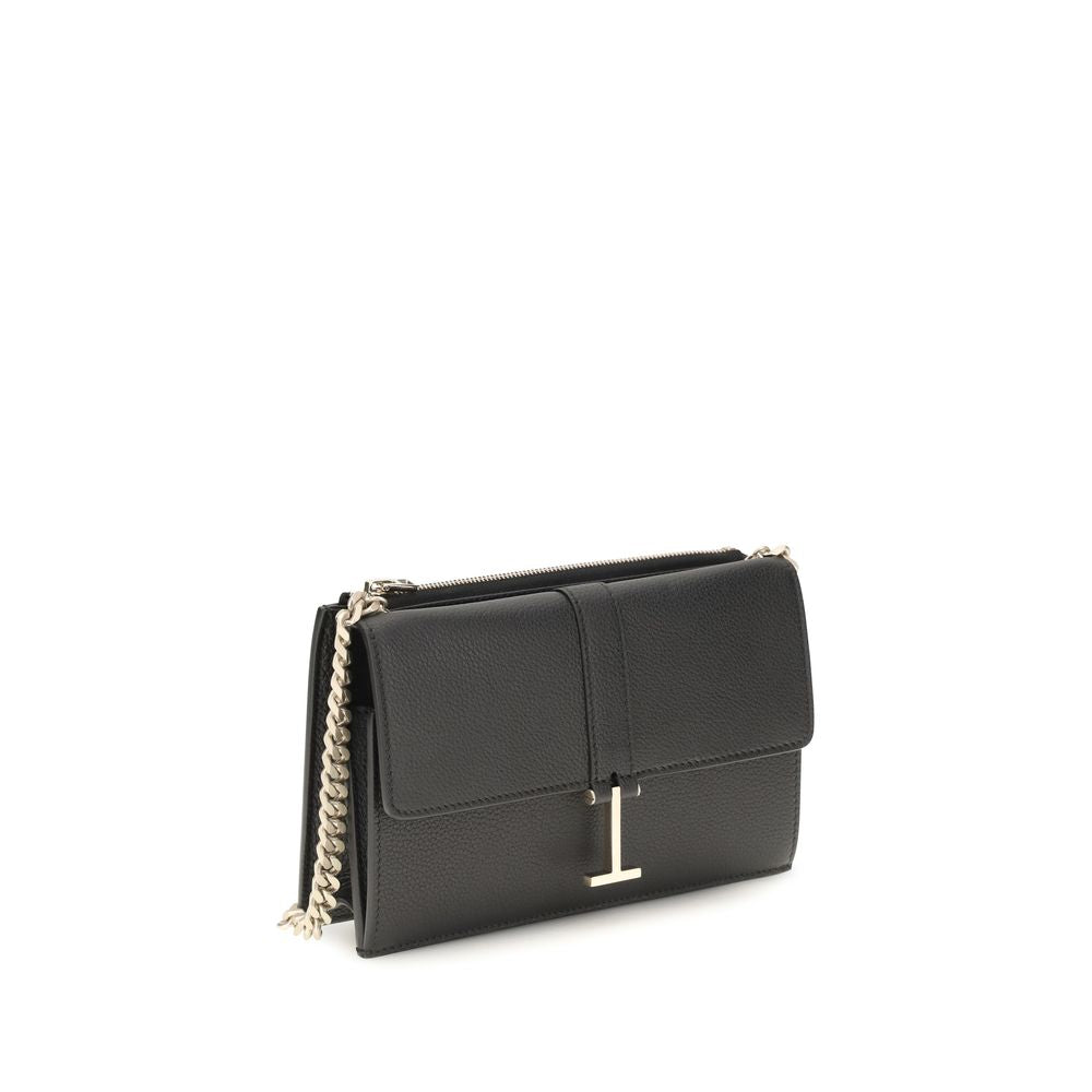 Black Grained Calf Leather Chain Shoulder Bag