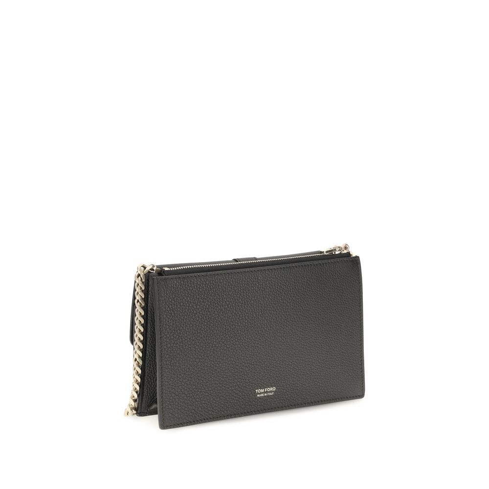 Black Grained Calf Leather Chain Shoulder Bag