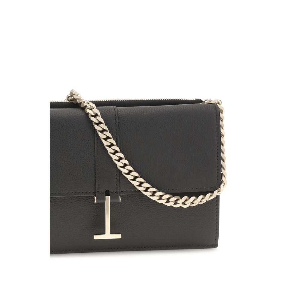 Black Grained Calf Leather Chain Shoulder Bag