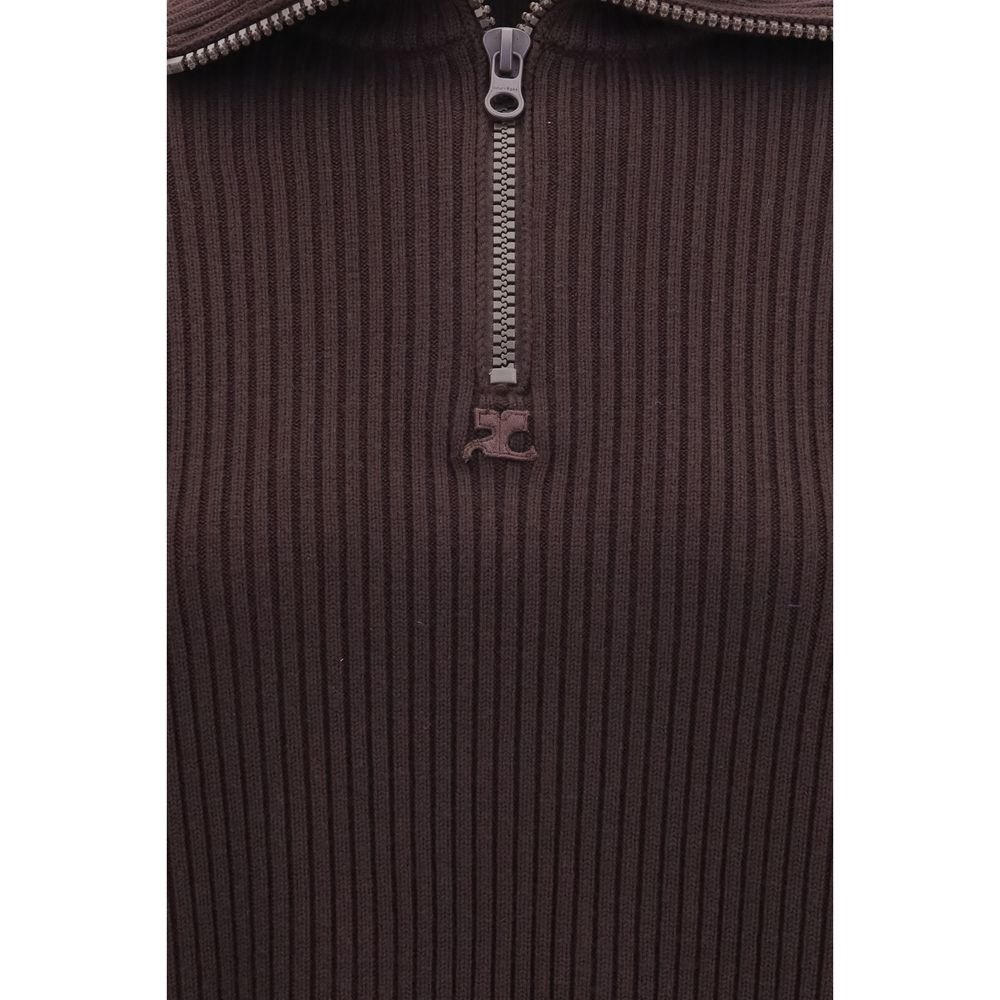 Brown Merino Wool Ribbed Sweater