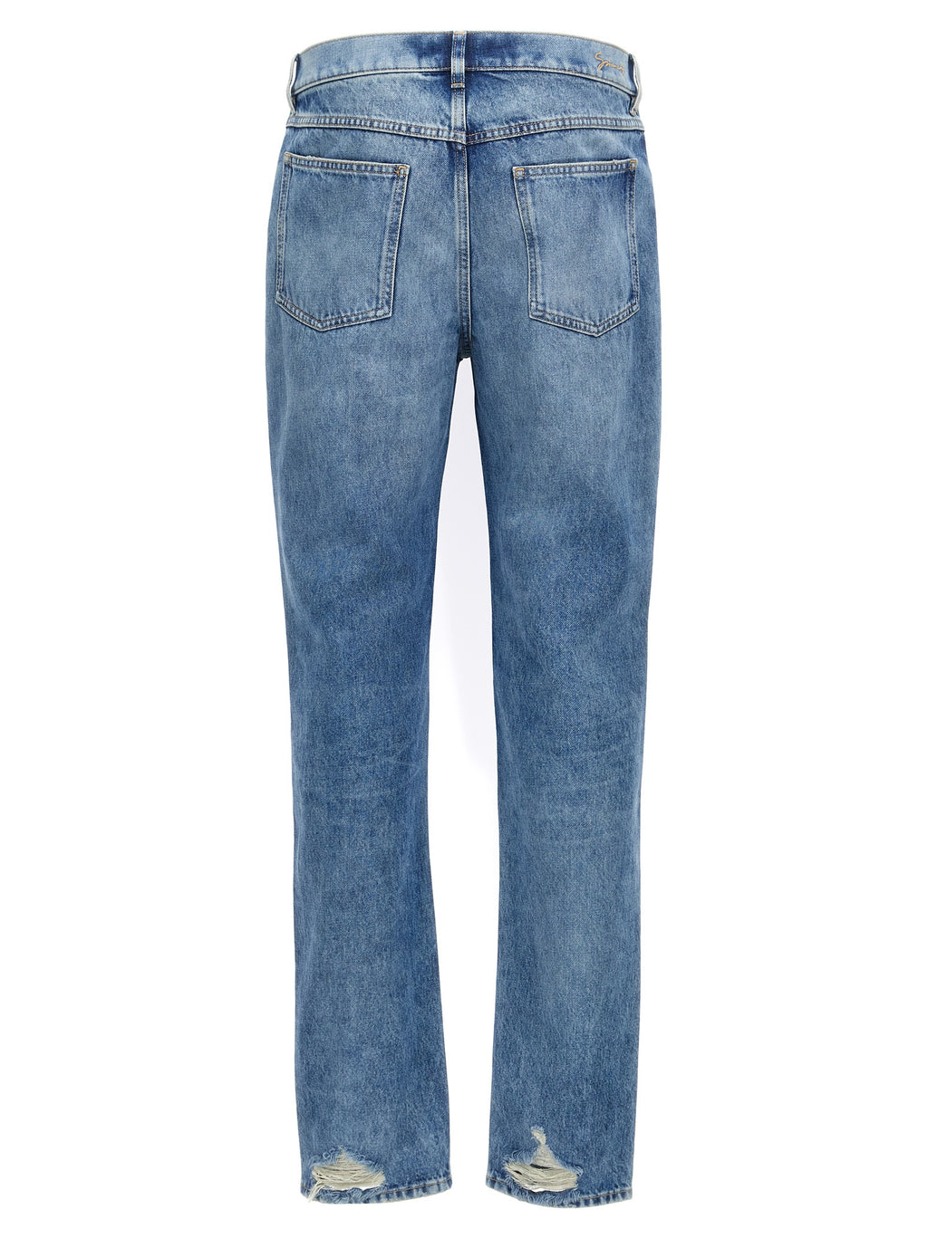 Blue Cotton Straight-Leg Jeans