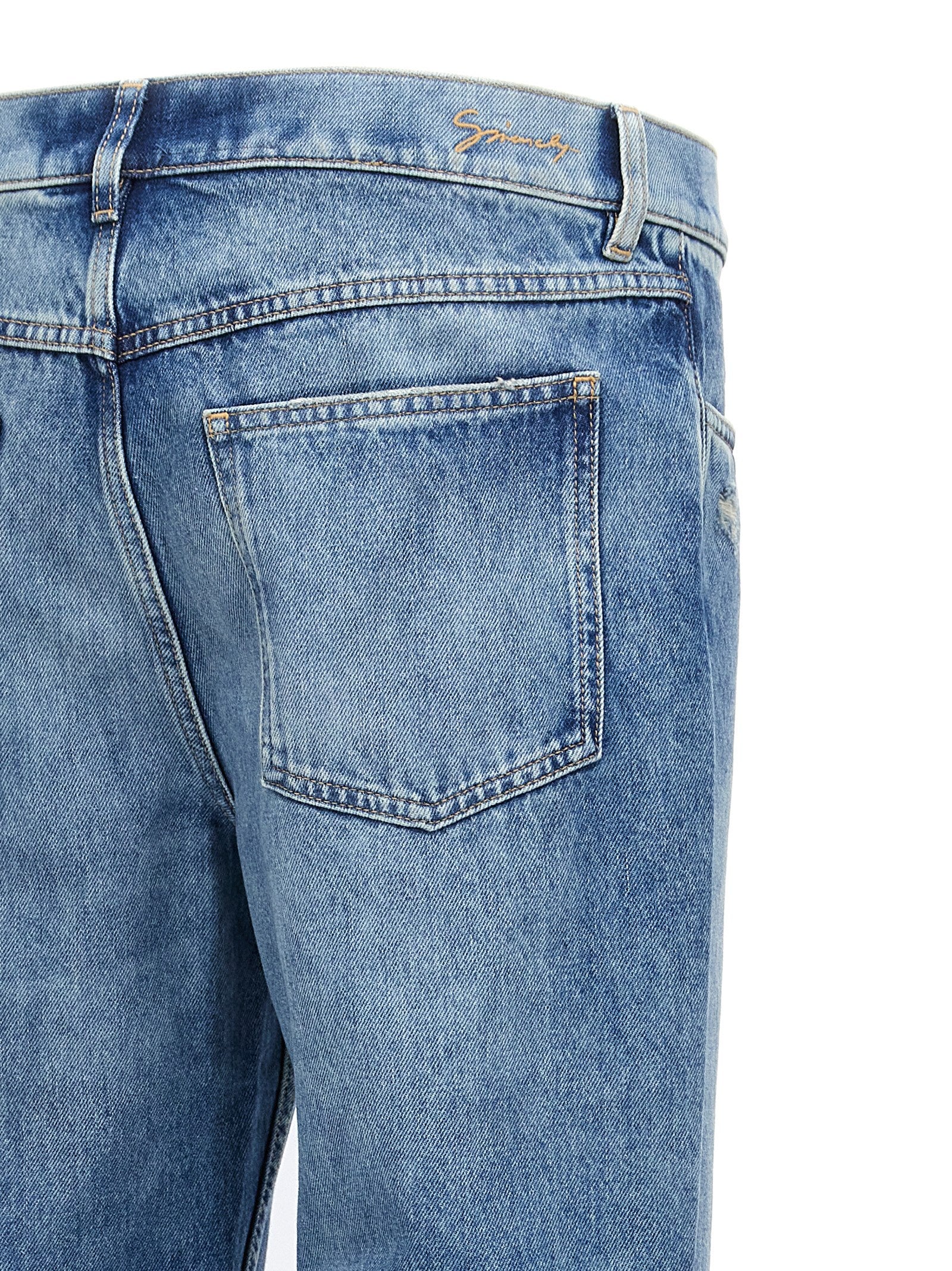 Blue Cotton Straight-Leg Jeans