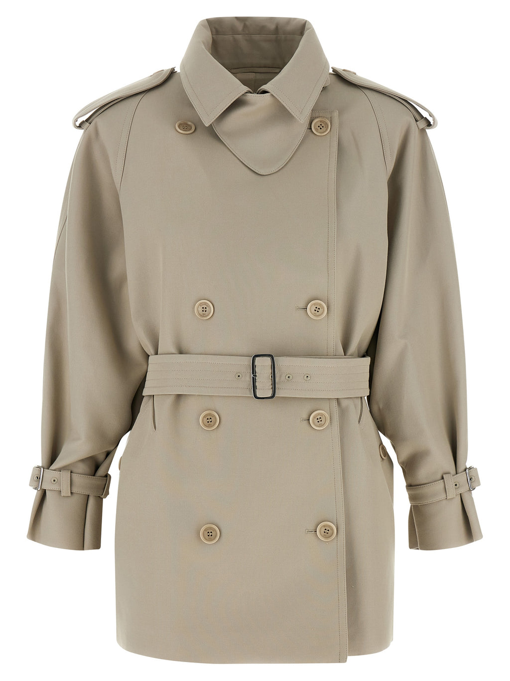 MxsCacio Beige Double-Breasted Cotton Duster Trench Coat