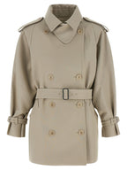 MxsCacio Beige Double-Breasted Cotton Duster Trench Coat