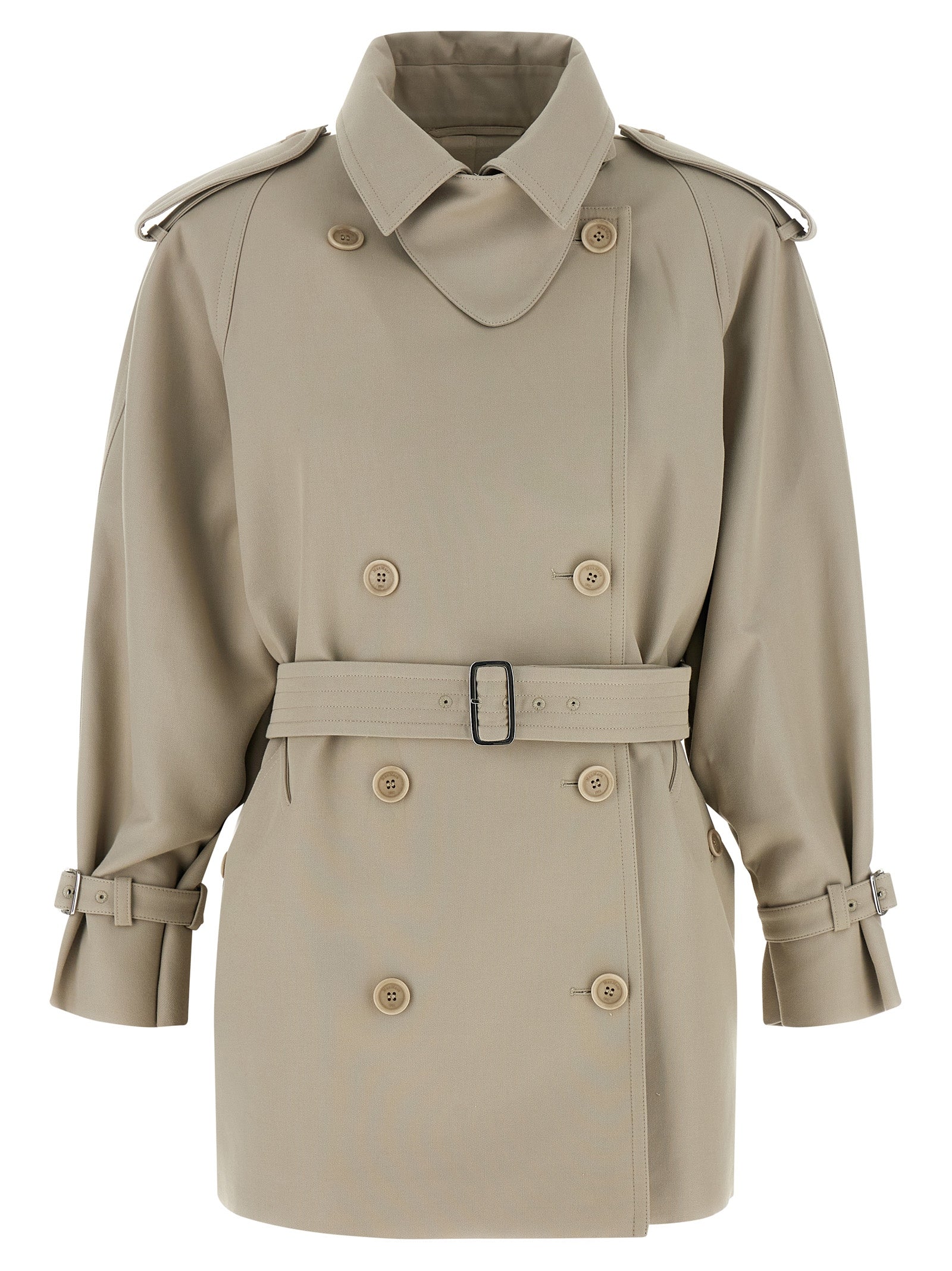 MxsCacio Beige Double-Breasted Cotton Duster Trench Coat