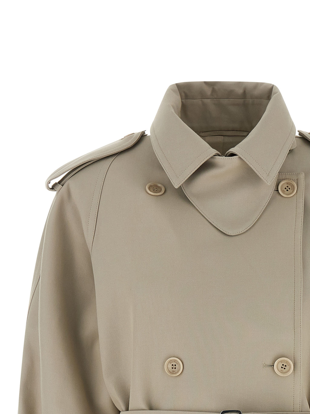 MxsCacio Beige Double-Breasted Cotton Duster Trench Coat