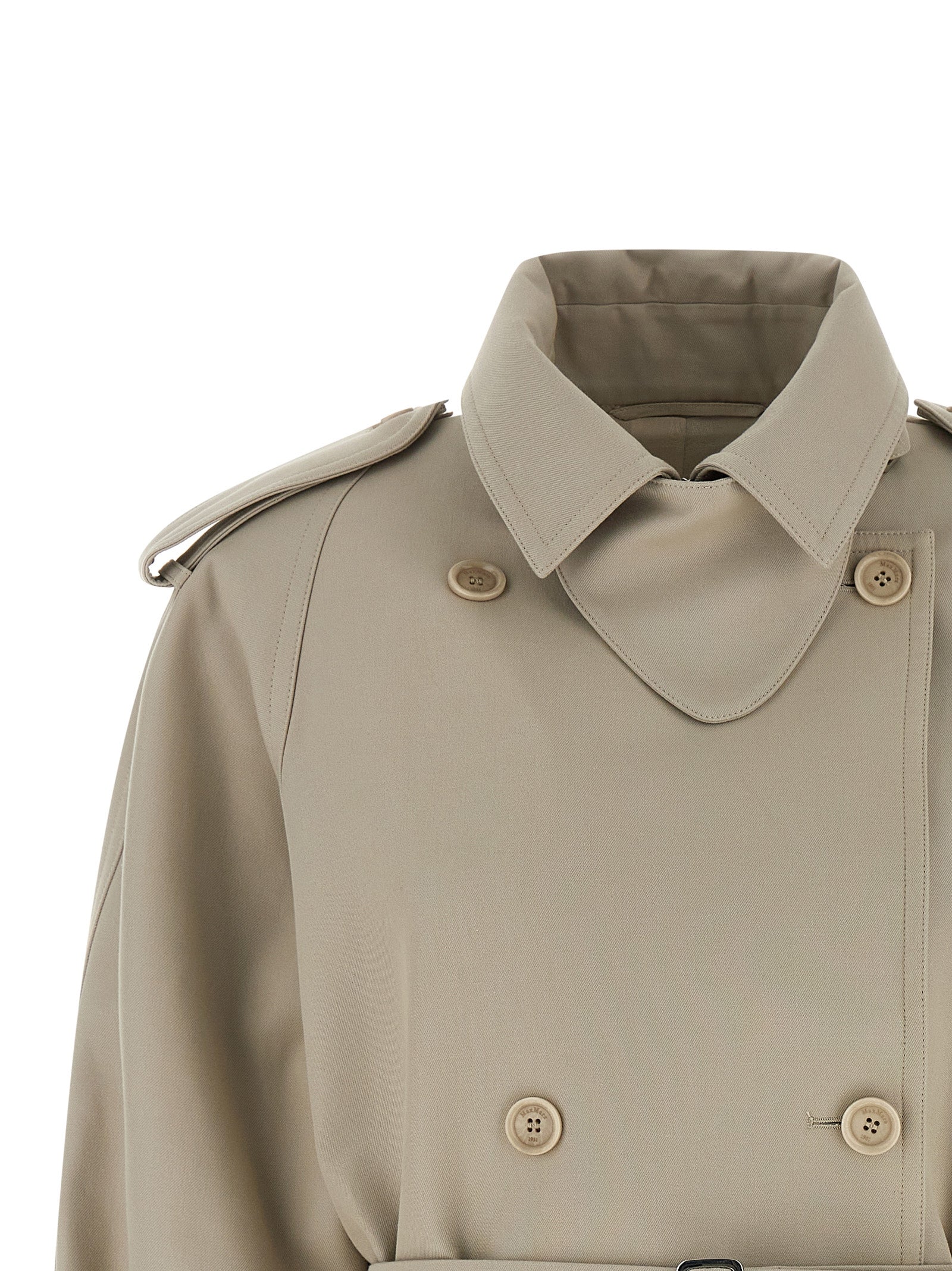 MxsCacio Beige Double-Breasted Cotton Duster Trench Coat