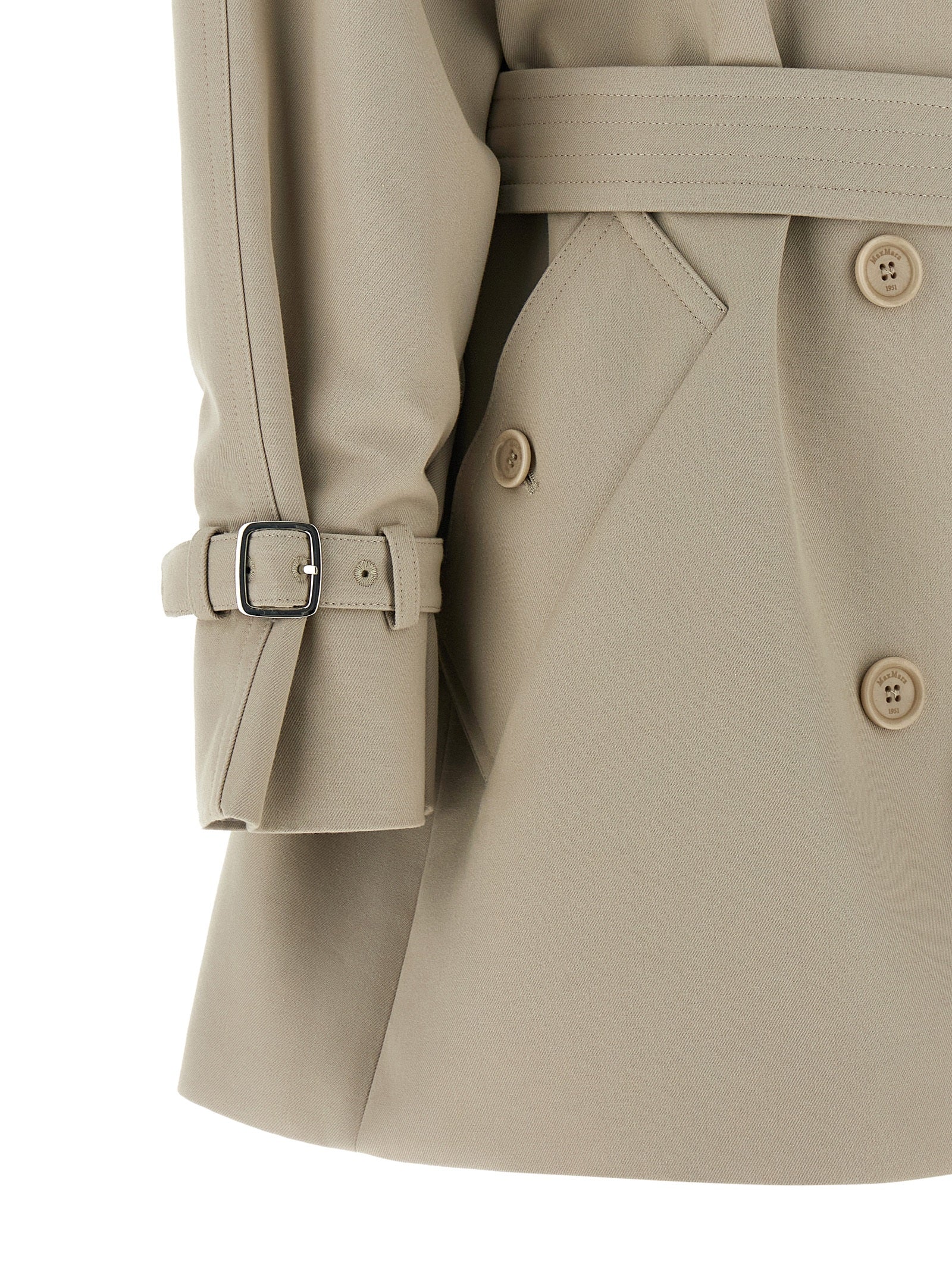 MxsCacio Beige Double-Breasted Cotton Duster Trench Coat