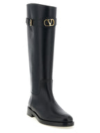Black Calfskin Over-the-Knee Boots
