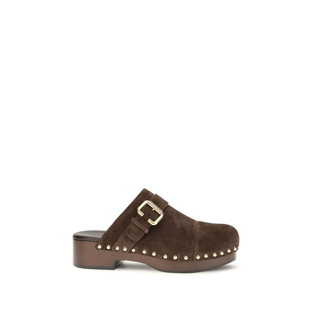 Brown Calfskin Jeannette Clog Mules
