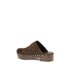 Brown Calfskin Jeannette Clog Mules
