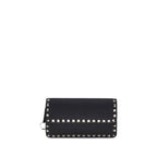 Black Calfskin Rockstud Chain Wallet