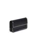Black Calfskin Rockstud Chain Wallet