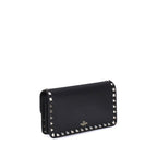 Black Calfskin Rockstud Chain Wallet