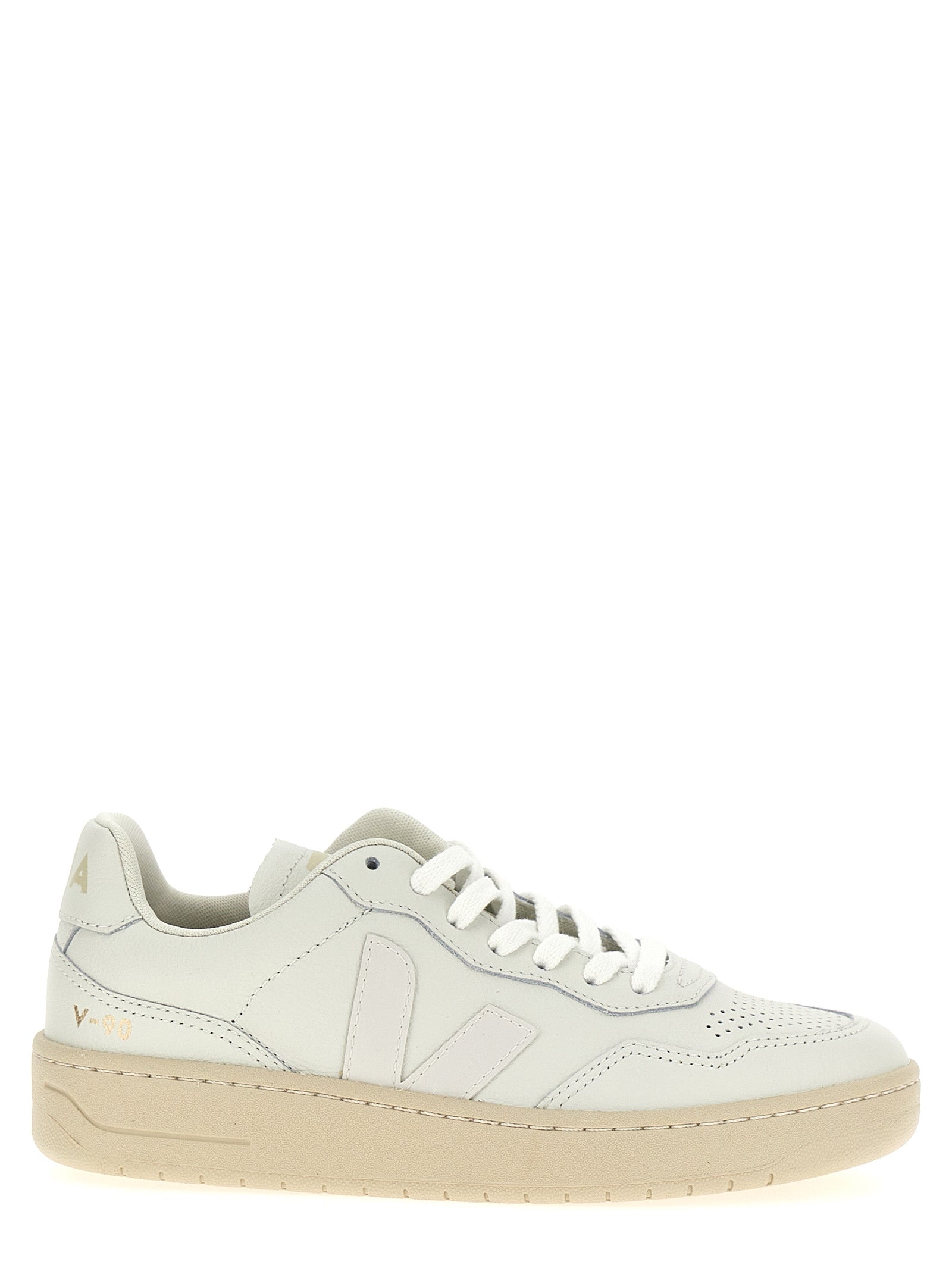 White Leather V-90 Low‑Top Sneakers
