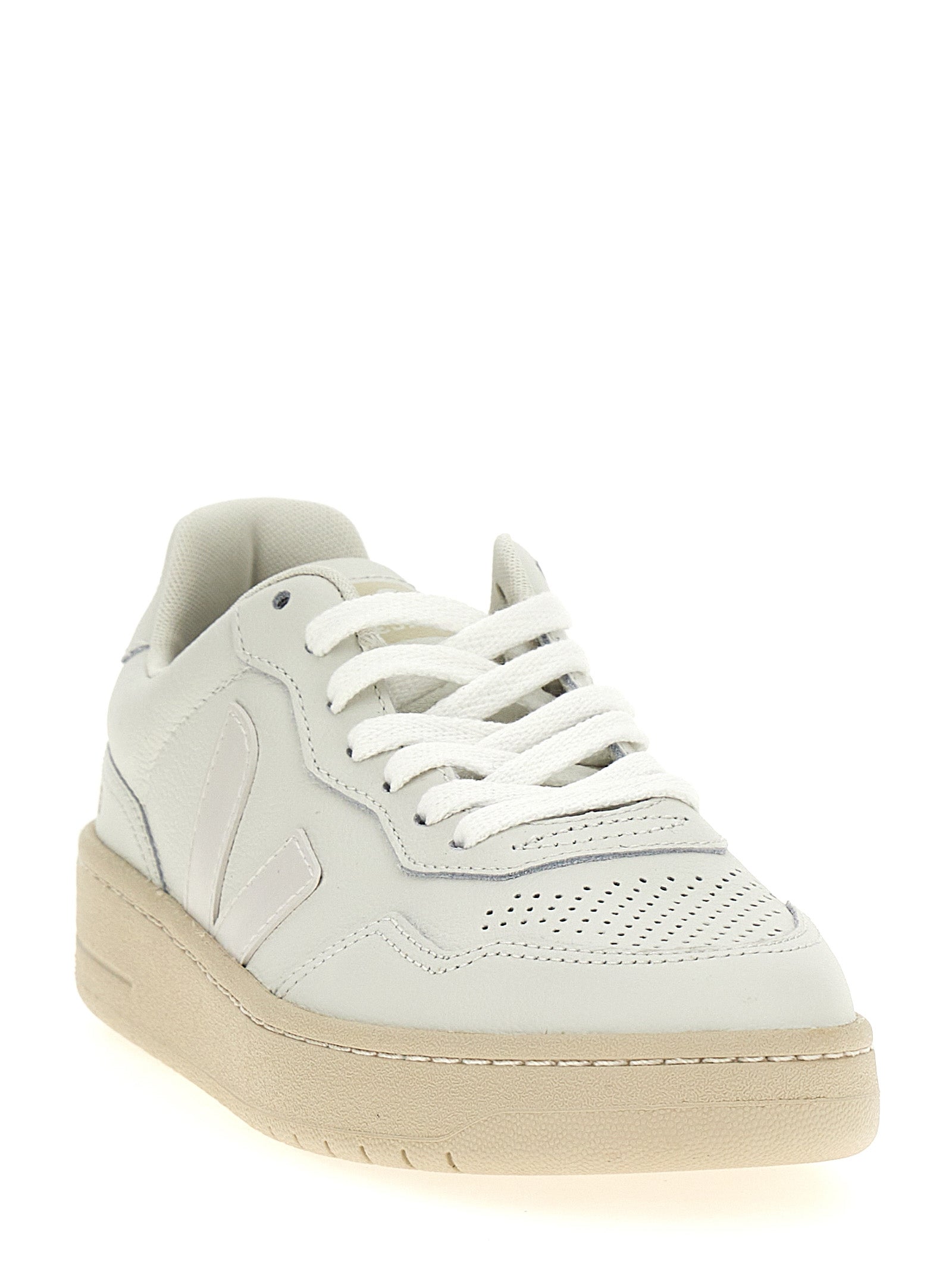 White Leather V-90 Low‑Top Sneakers