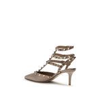 Beige Calfskin Rockstud Pumps