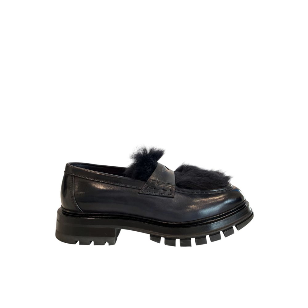 Blue Leather Moccasin Loafers