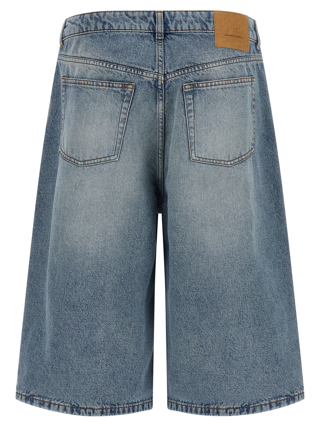 Stone-Washed Cotton Denim Flared Bermuda Shorts