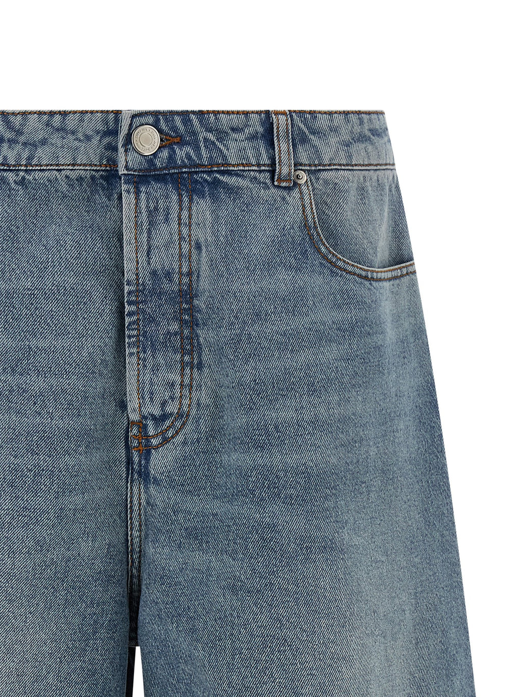 Stone-Washed Cotton Denim Flared Bermuda Shorts