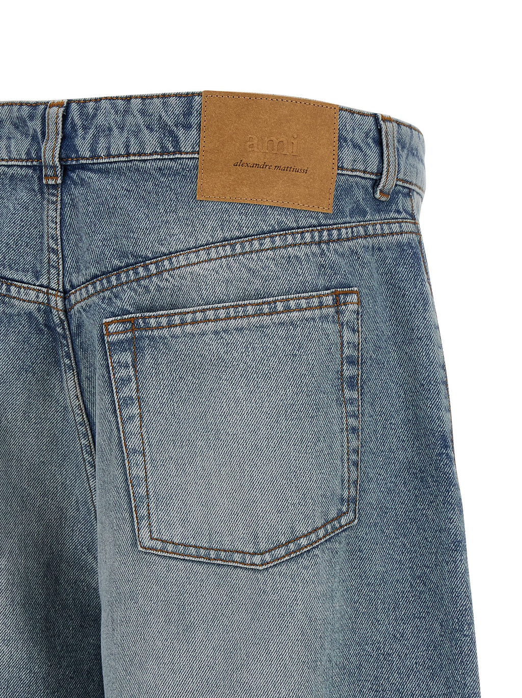 Stone-Washed Cotton Denim Flared Bermuda Shorts
