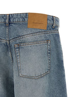 Stone-Washed Cotton Denim Flared Bermuda Shorts