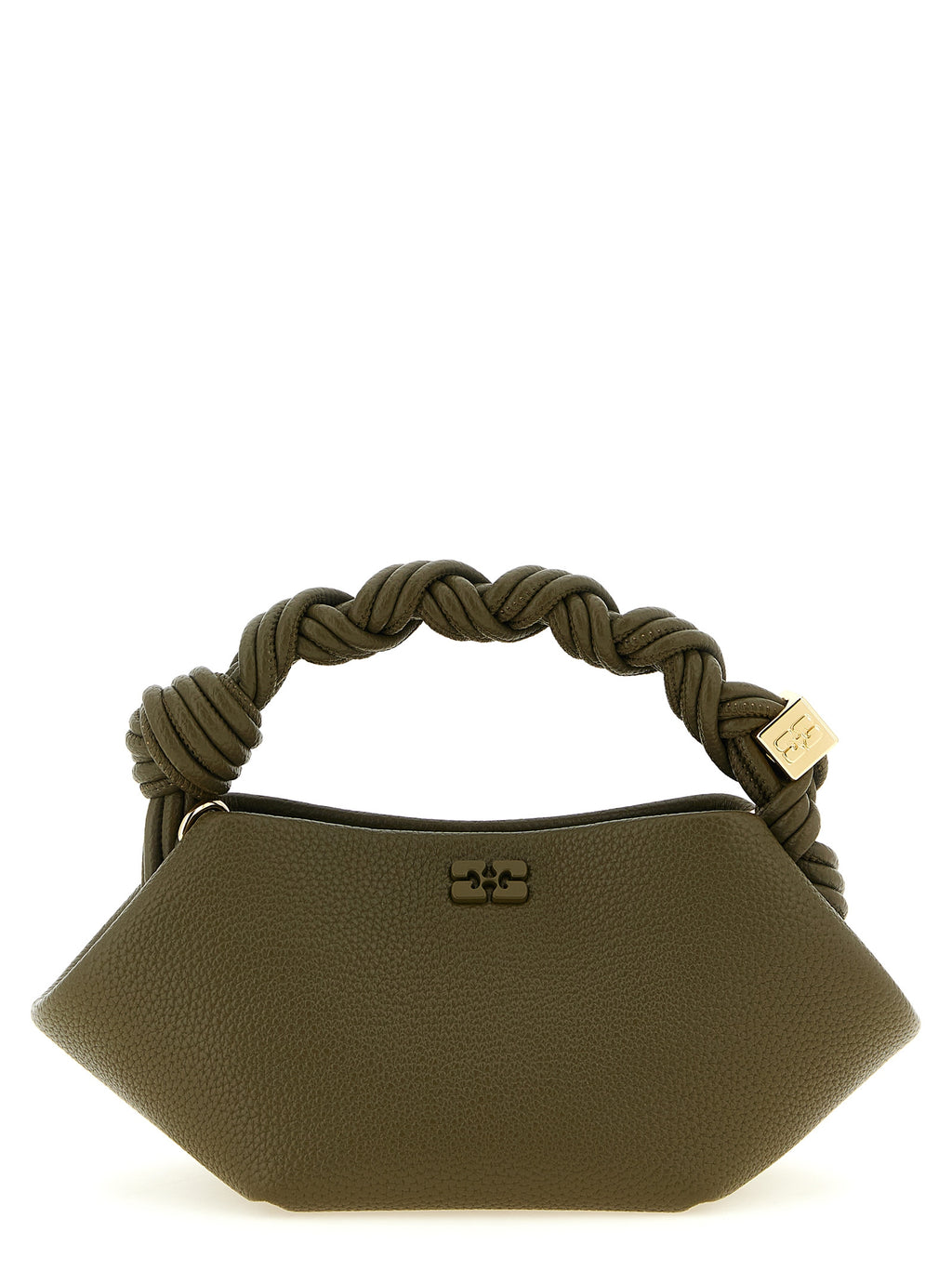 Mini Bou Hexagonal Handbag in Olive Green Polyester Faux Leather