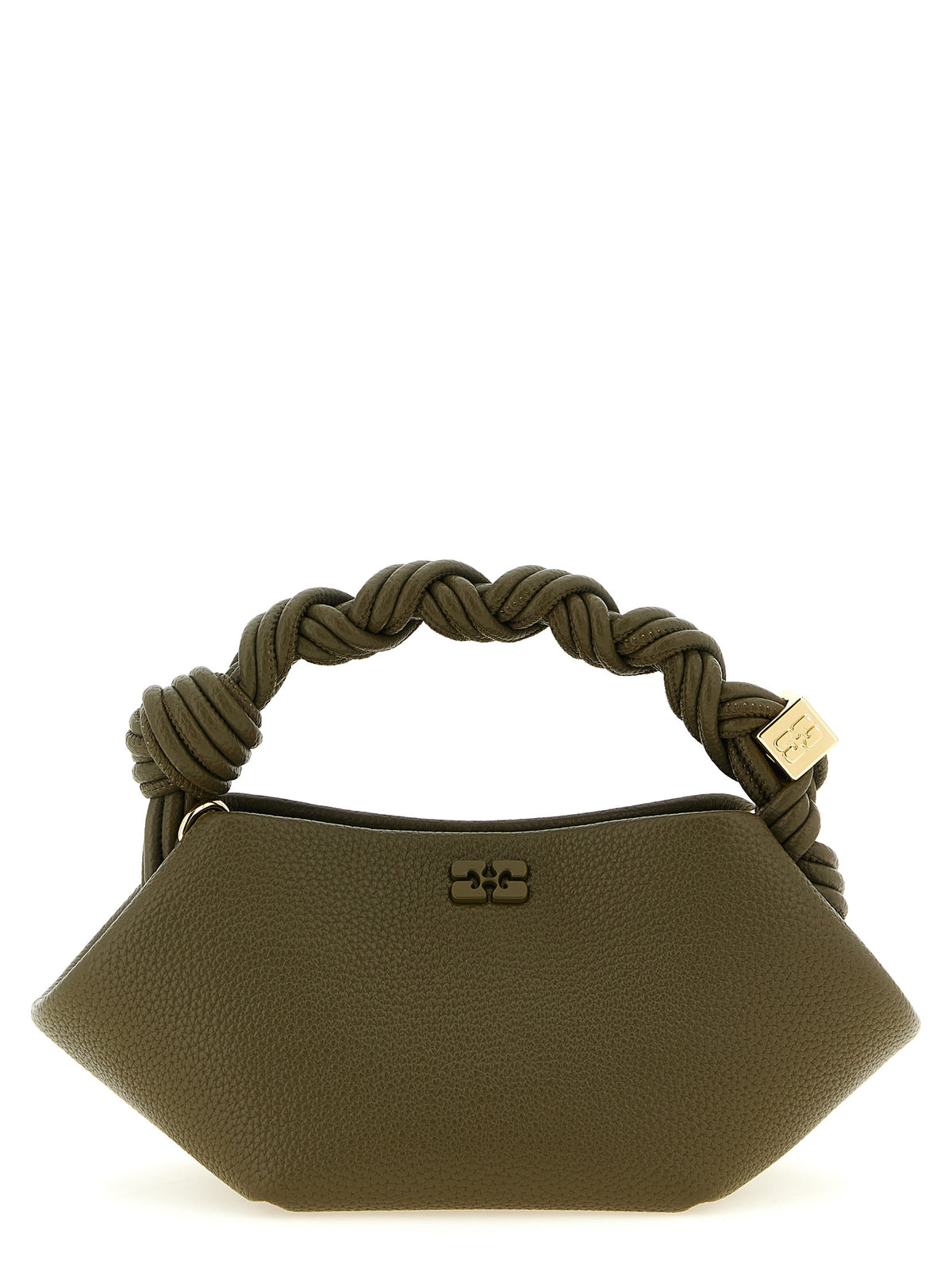 Mini Bou Hexagonal Handbag in Olive Green Polyester Faux Leather
