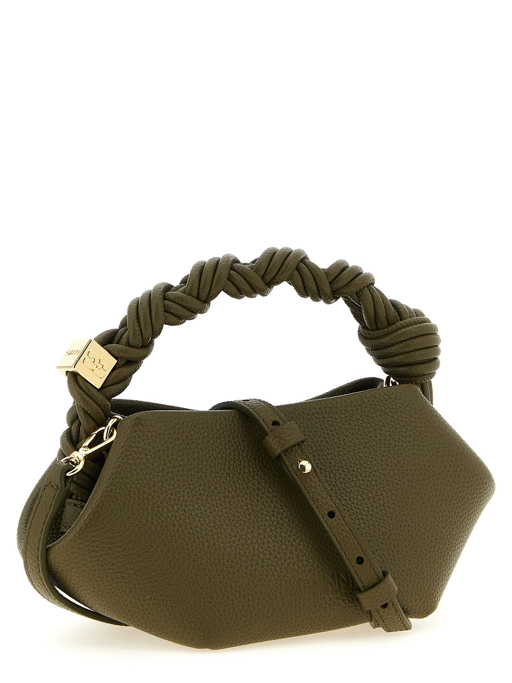 Mini Bou Hexagonal Handbag in Olive Green Polyester Faux Leather