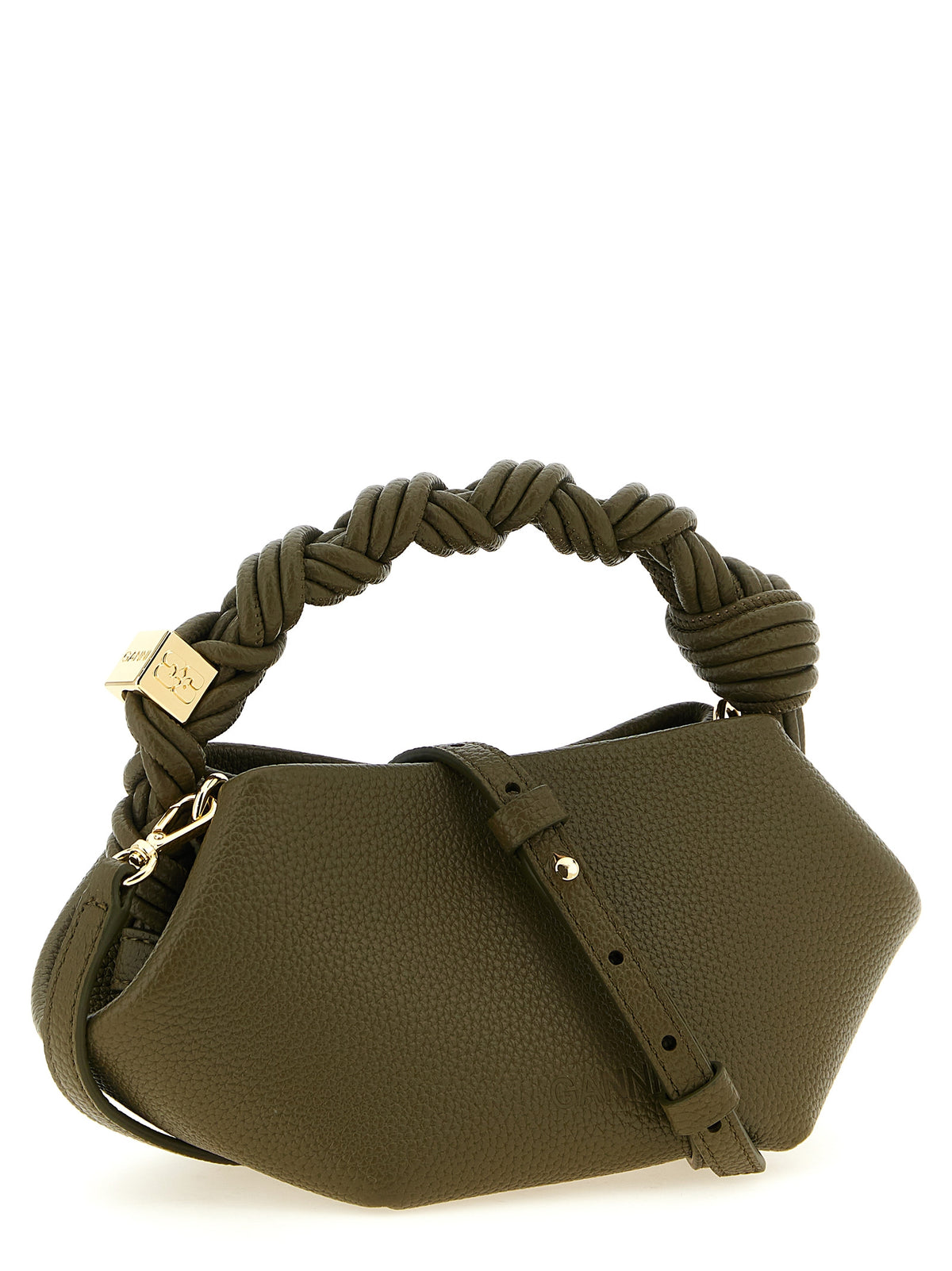 Mini Bou Hexagonal Handbag in Olive Green Polyester Faux Leather
