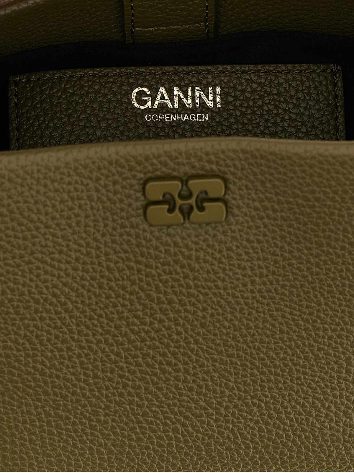 Mini Bou Hexagonal Handbag in Olive Green Polyester Faux Leather