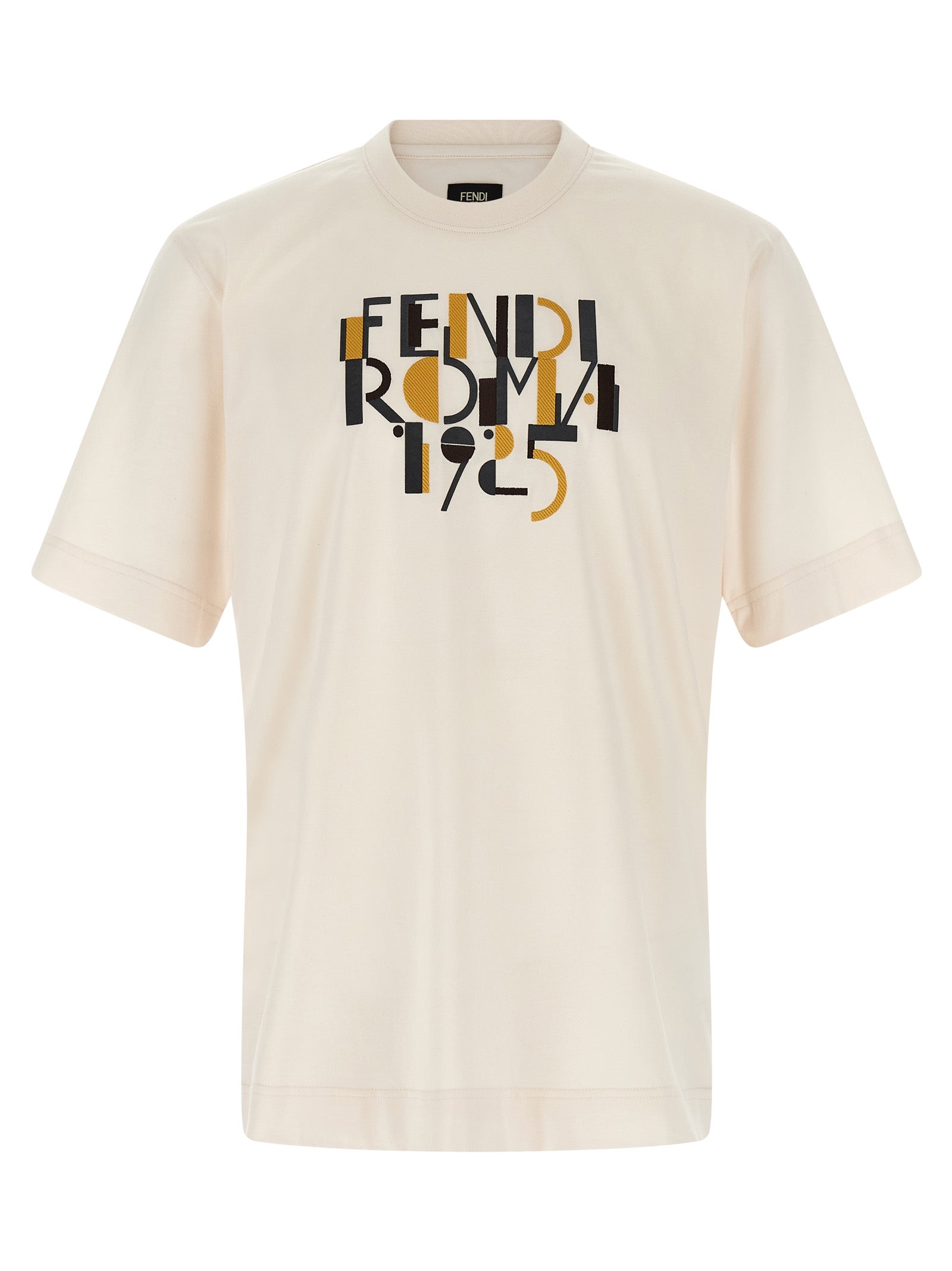 White Cotton Jersey T-Shirt with Roma 1925 Print