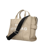 Beige Fabric Structured Handbag