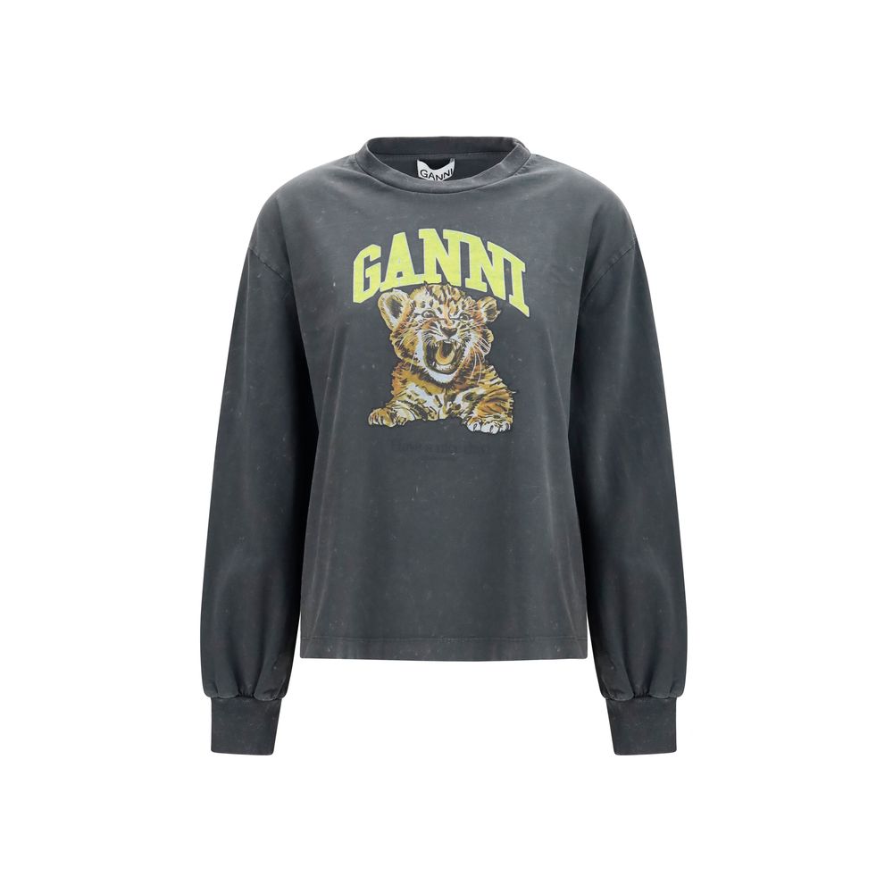 Gray Cotton Long-Sleeve Tiger-Print T-Shirt