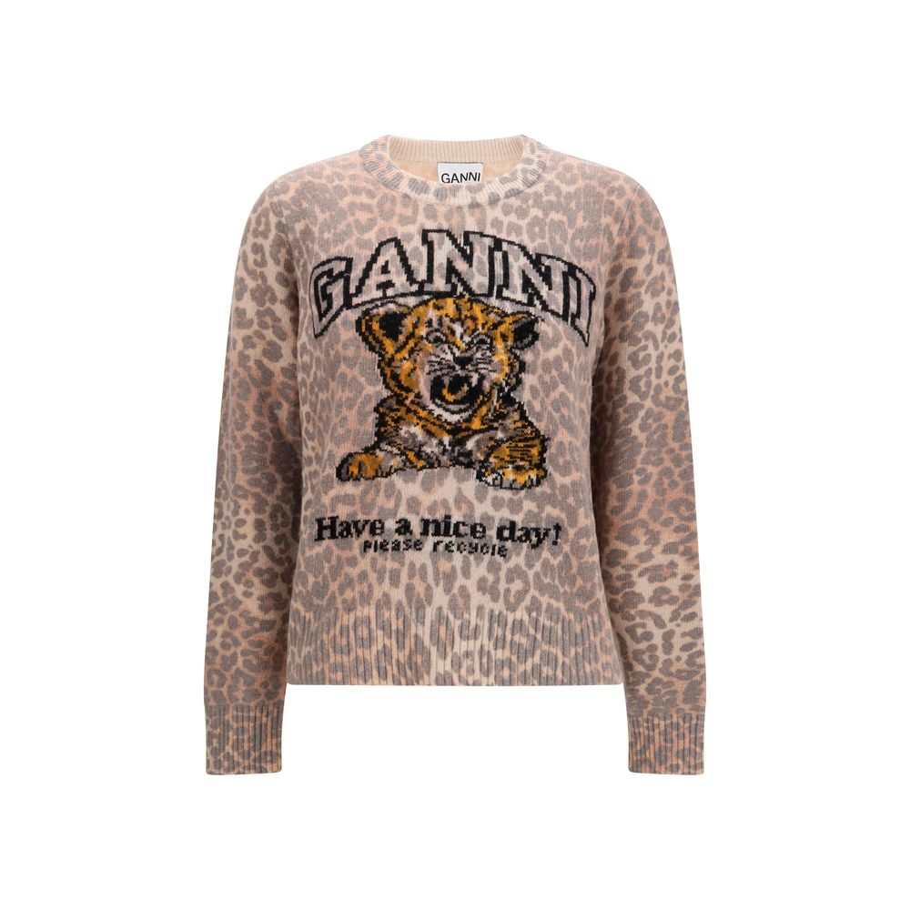 Beige Merino Wool Tiger-Print Sweater