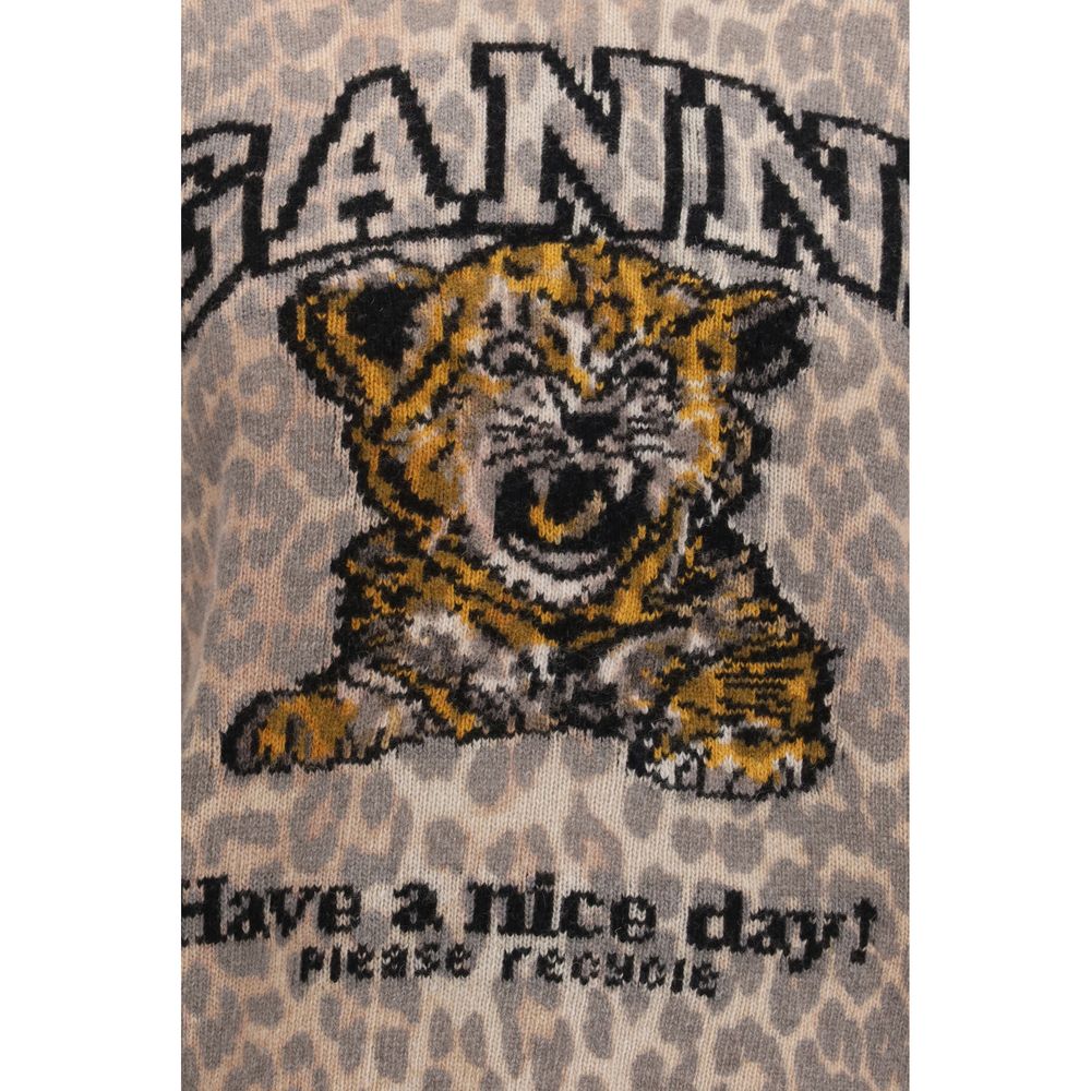 Beige Merino Wool Tiger-Print Sweater