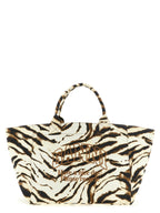 Beige Recycled Cotton XXL Zebra Print Tote Bag