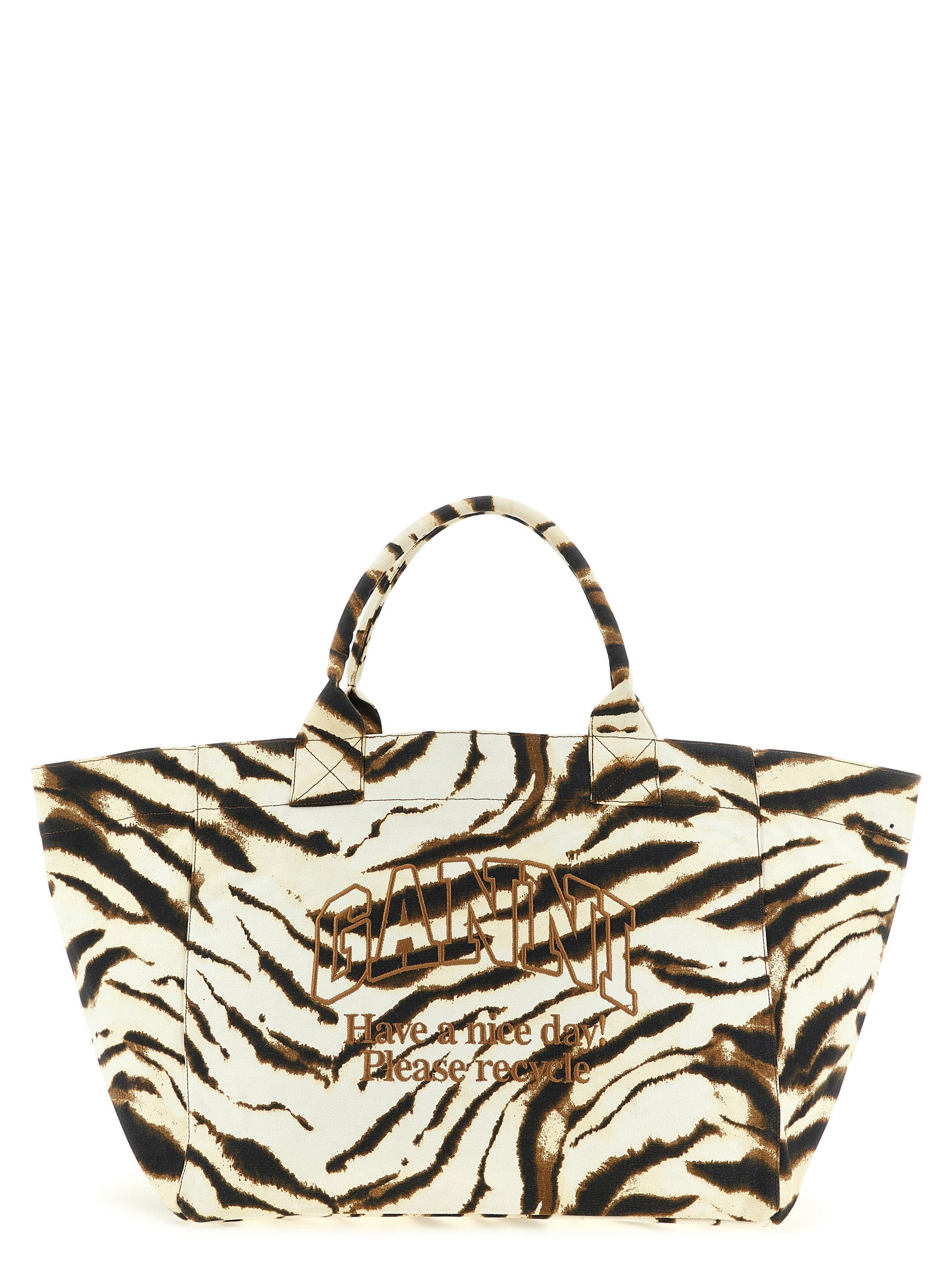 Beige Recycled Cotton XXL Zebra Print Tote Bag