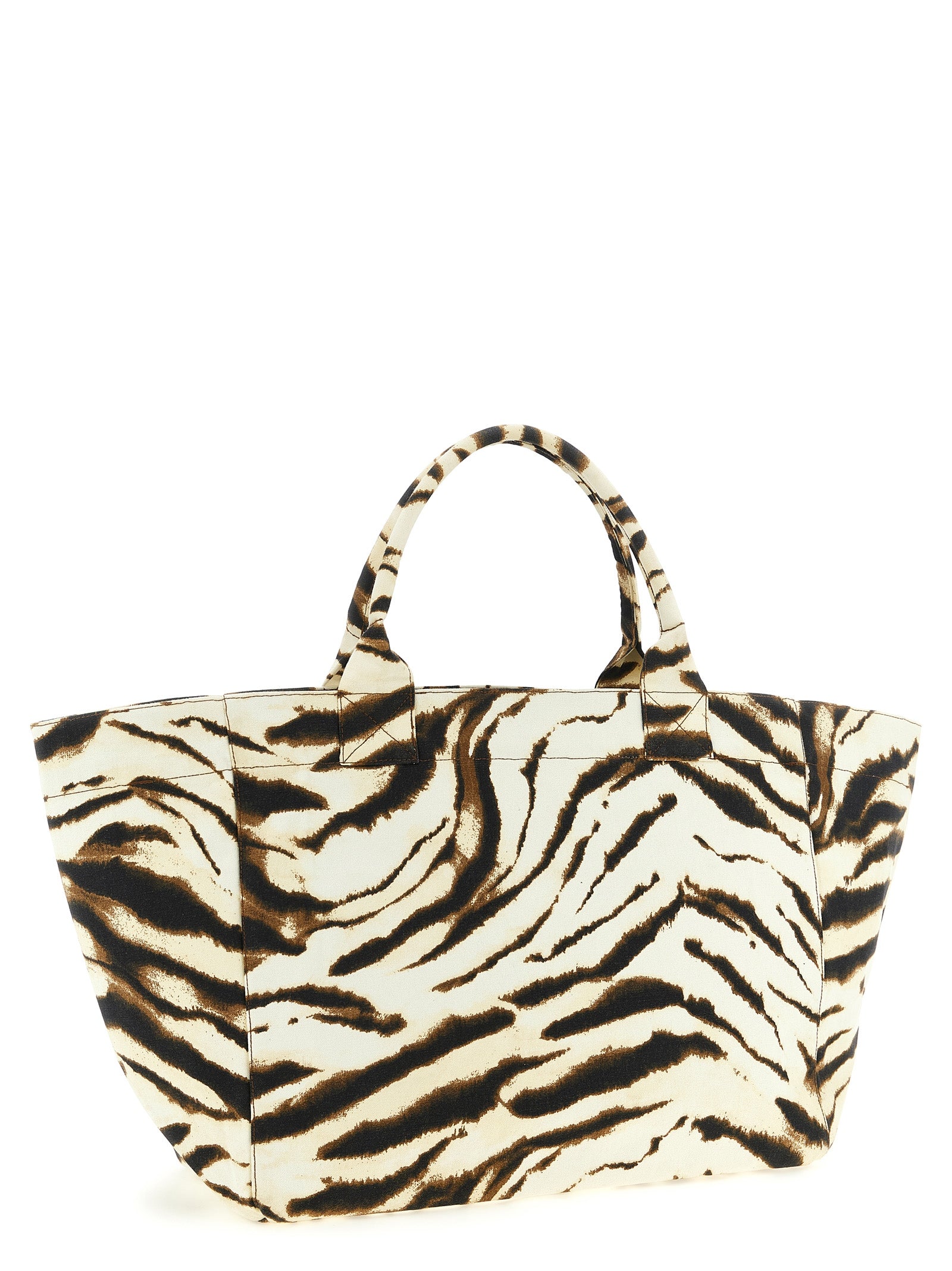 Beige Recycled Cotton XXL Zebra Print Tote Bag