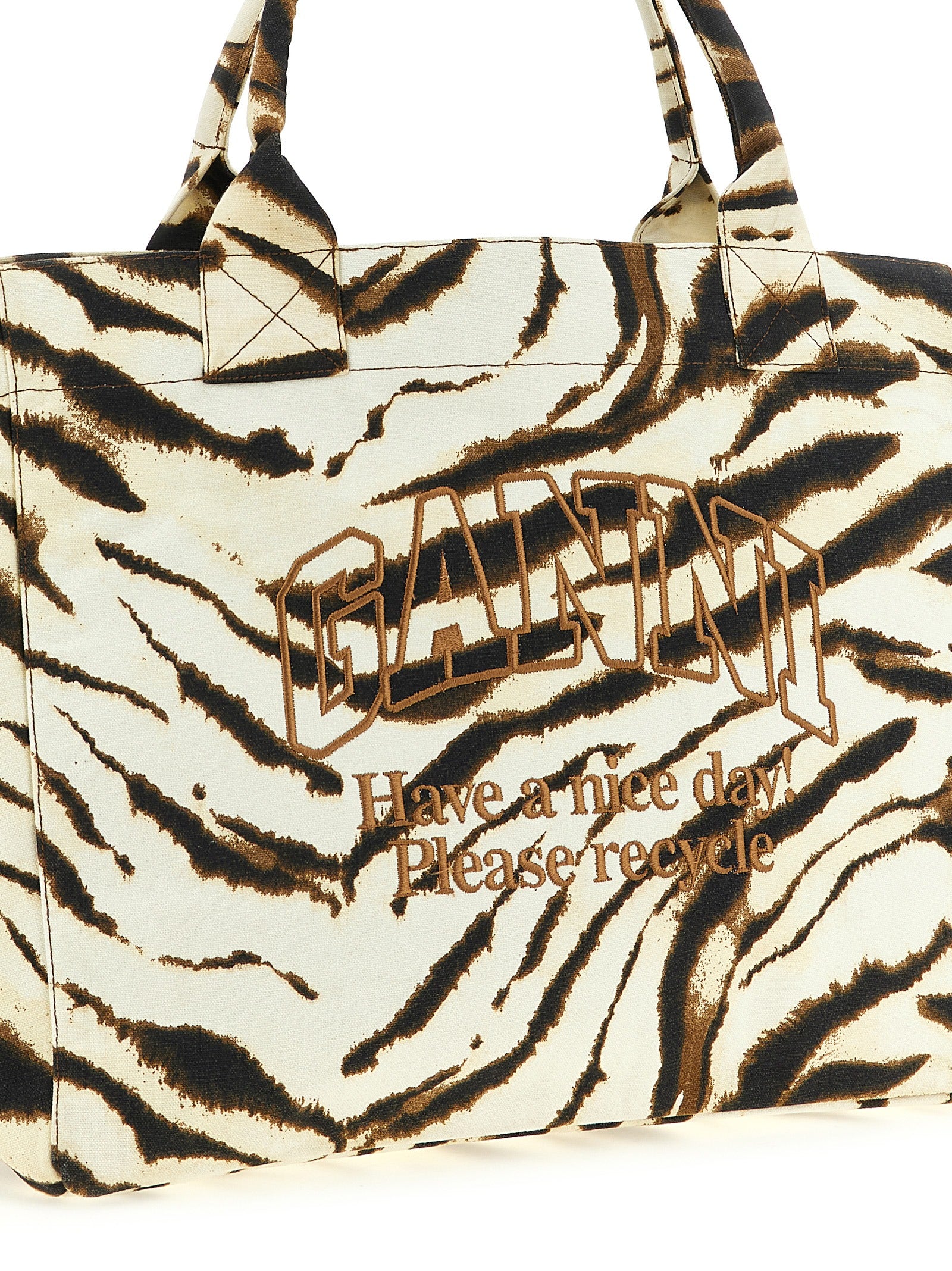 Beige Recycled Cotton XXL Zebra Print Tote Bag