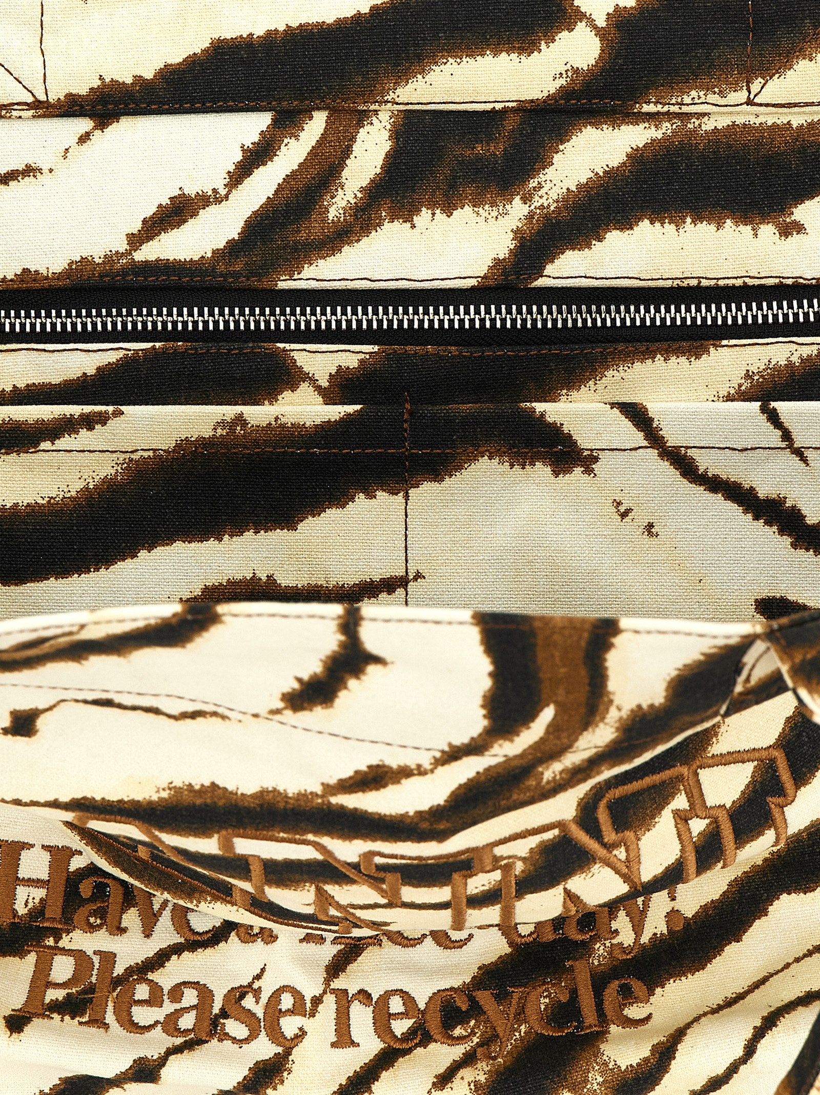 Beige Recycled Cotton XXL Zebra Print Tote Bag