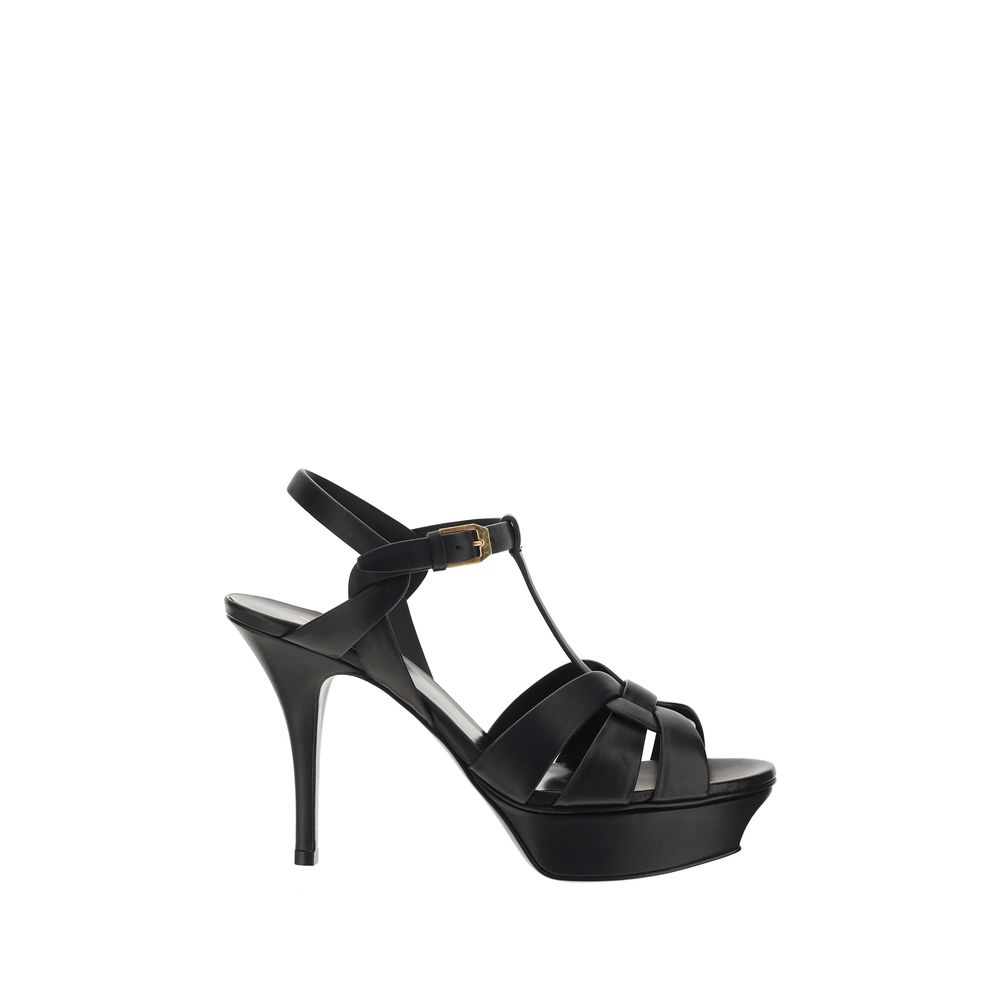 Black Calf Leather Platform Sandals