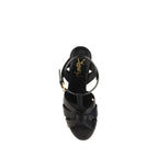 Black Calf Leather Platform Sandals