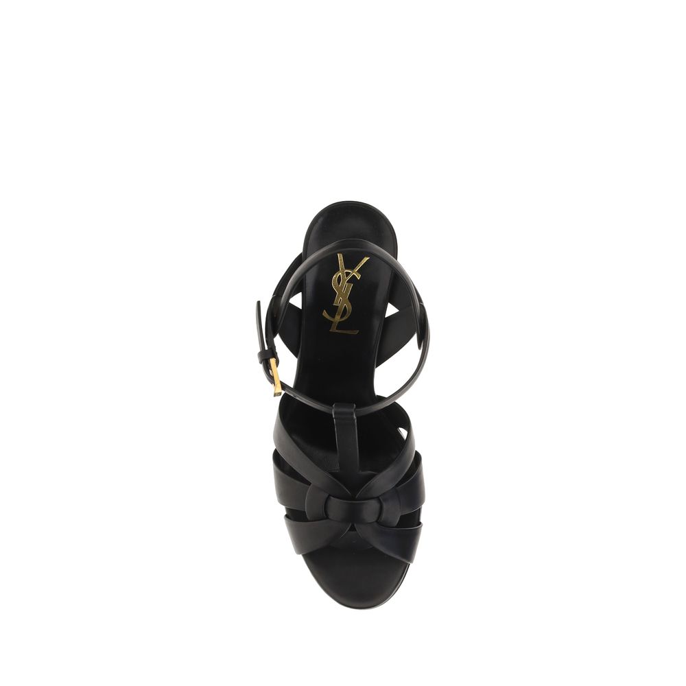 Black Calf Leather Platform Sandals