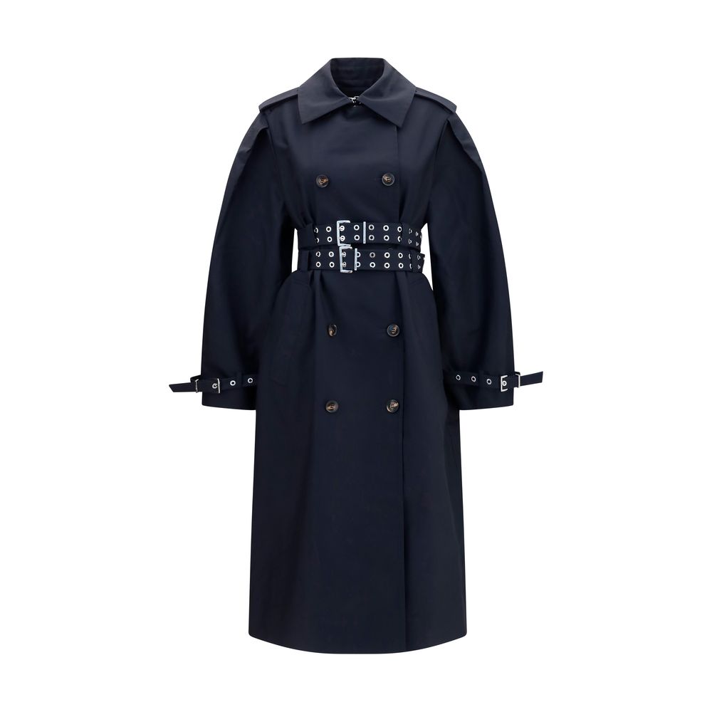 Black Double-Breasted Cotton Trench Coat