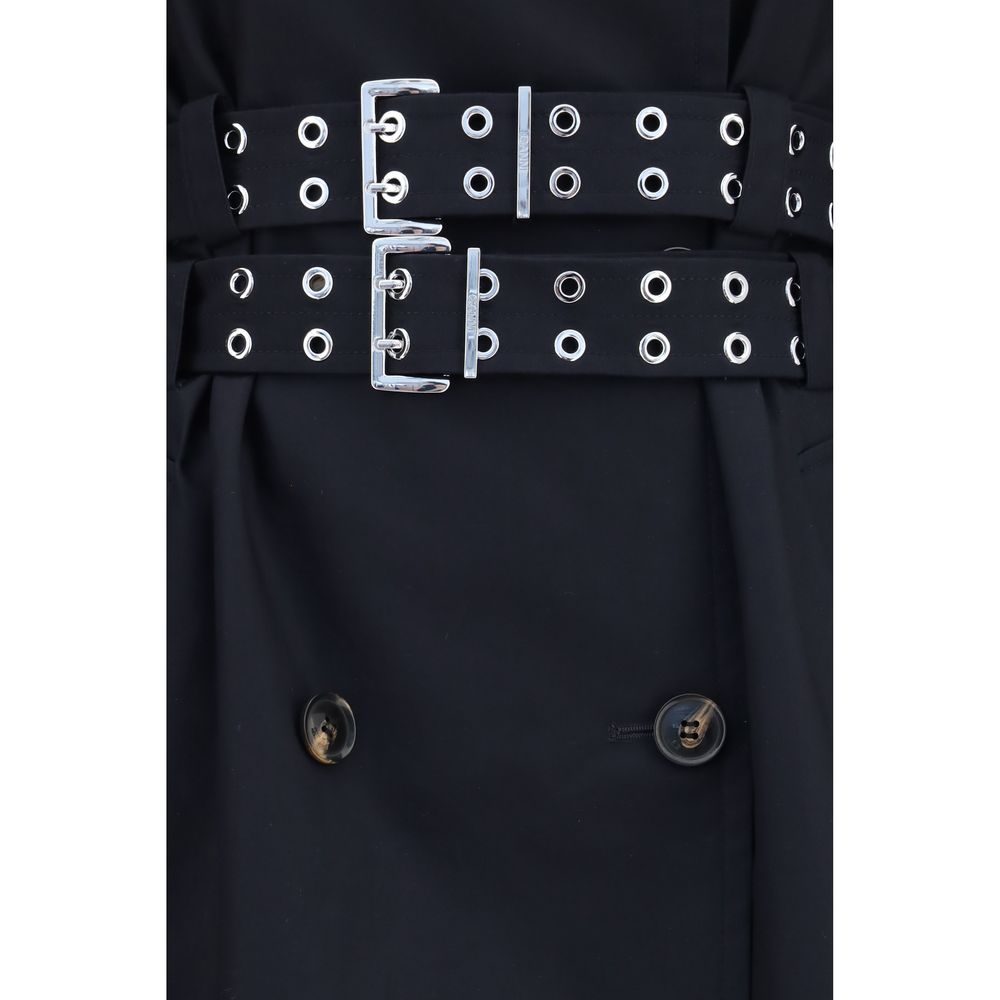 Black Double-Breasted Cotton Trench Coat