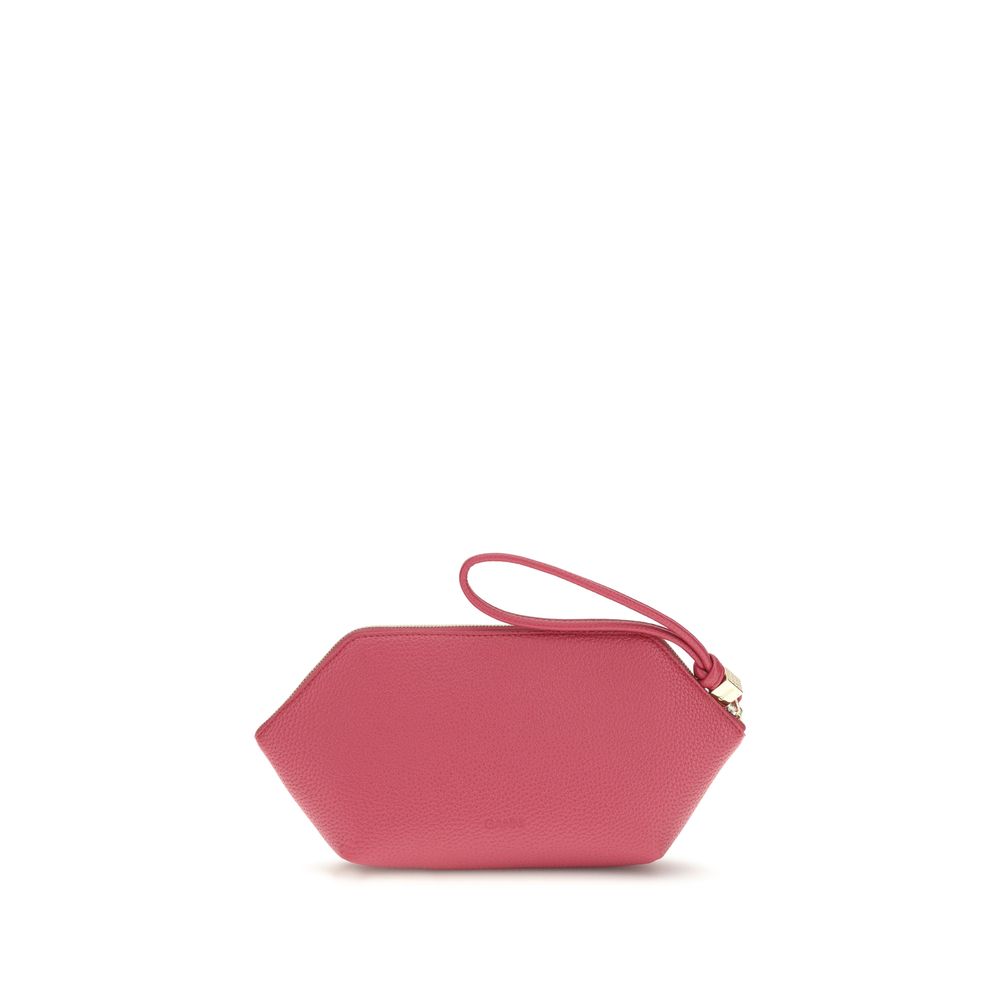Grained Leather Bou Pouch Clutch with Butterfly Logo