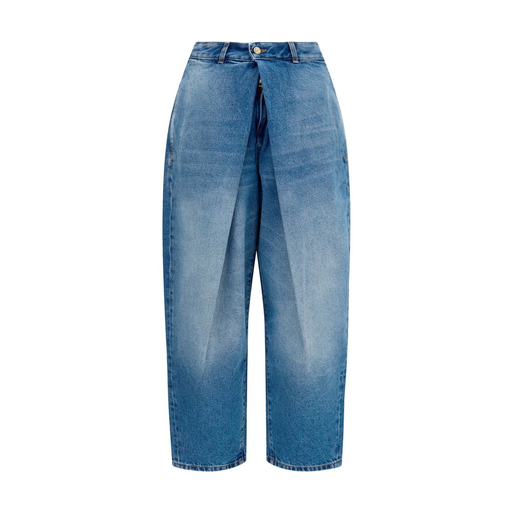 Blue Cotton Barrel Denim Jeans