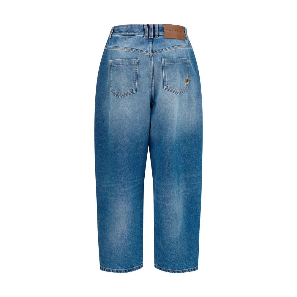 Blue Cotton Barrel Denim Jeans